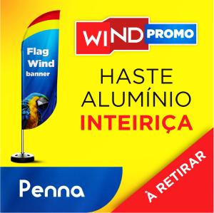 WIND PROMOCIONAL Base 43CM X 43CM X 10CM 2.50m x 0.65m Dupla-Face | Impressão Sublimática Modelo PENA Estrutura de Alumínio Inteiriça SOMENTE RETIRADA